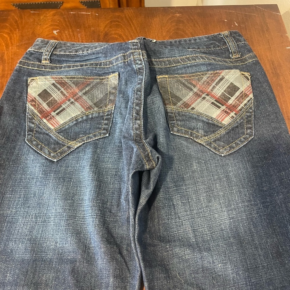 Vintage Upcycle Calvin Klein jeans plaid, low rise flare, wide leg jeans,30 - Picture 10 of 10